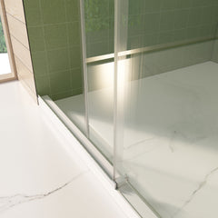 Porte de douche coulissante sans cadre (56-60 po l x 70 po H), verre trempé de qualité supérieure de 8 mm d'épaisseur, double face facile à nettoyer, finition nickel brossé avec tampon. 