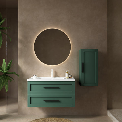 36" Badezimmer-Waschtisch mit Waschbecken, modernes wandmontiertes weißes Keramikwaschbecken ohne Wasserhahn, grün 