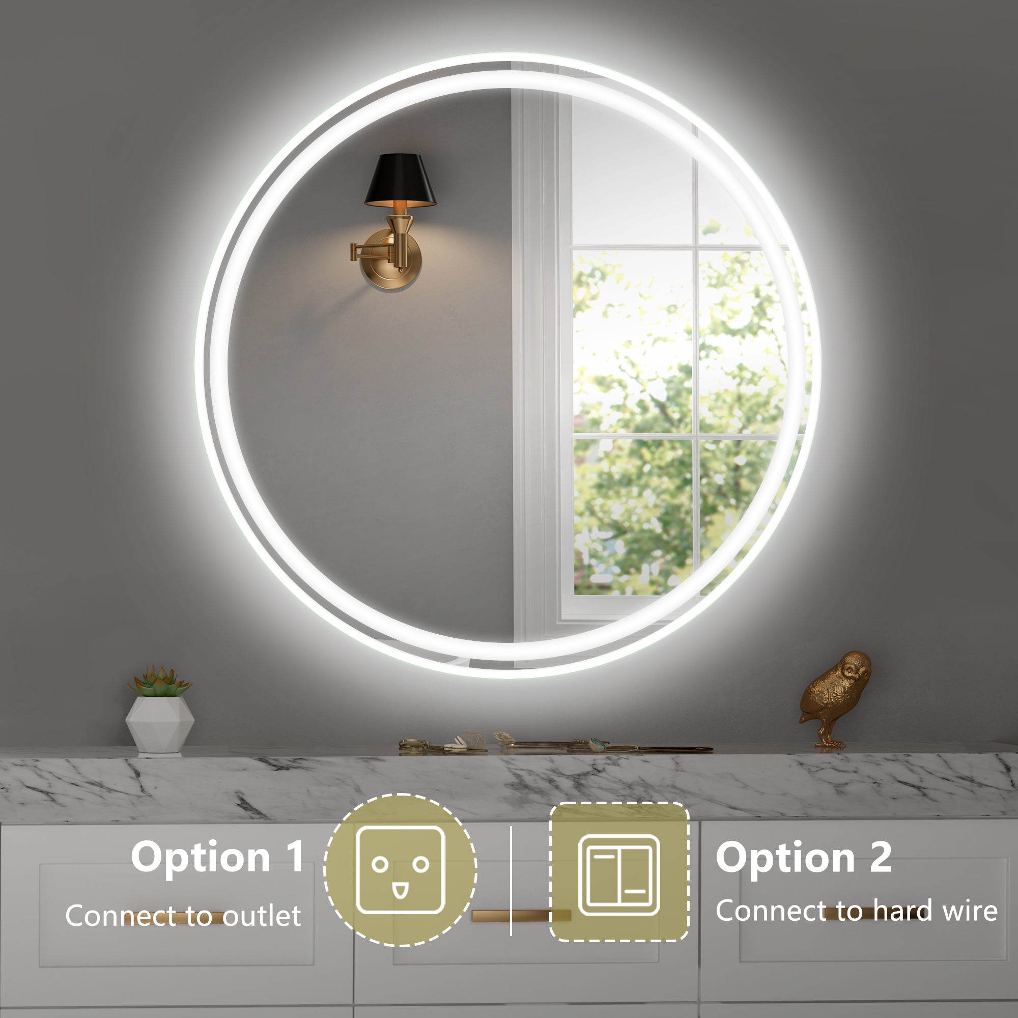 Miroir de salle de bain rond à LED de 71 cm (28 po) – Fixation murale pour plus de commodité 