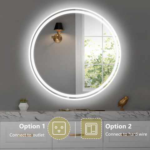 Miroir de salle de bain rond à LED de 71 cm (28 po) – Fixation murale pour plus de commodité 