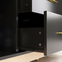 Meuble-lavabo simple autoportant AISU noir/doré avec rangement intégré
