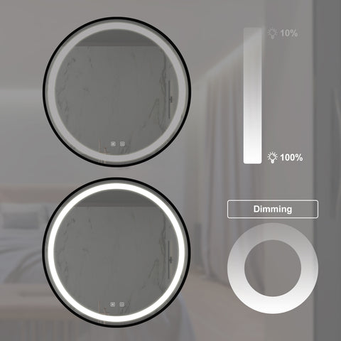 24-Zoll-Badezimmer-Kosmetikspiegel mit LED-Beleuchtung, schwarzer Rahmen aus Aluminiumlegierung, IP54 wasserdicht