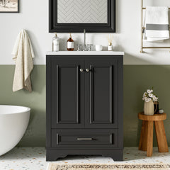 AISU 24" Modern Freestanding Bathroom Vanity with Ceramic Sink, Black