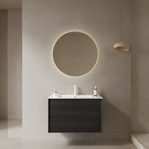 36" Wandmontierter Badezimmerwaschtisch mit Keramikwaschbecken, dunkle Eichenholzmaserung 