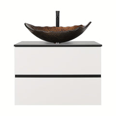 Meuble-lavabo mural AISU 30 po blanc et noir avec lavabo et robinet - Construction en bois