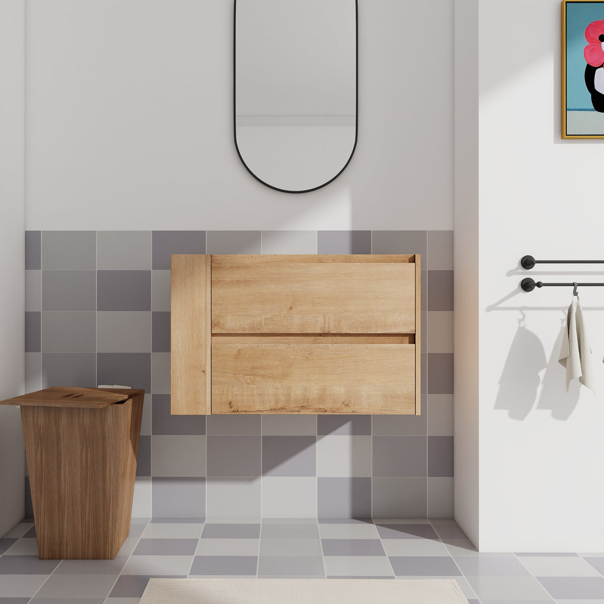 AISU 30" Wall Mounting Bathroom Vanity, Soft Close Drawer(Only Vanity, Without Basin)