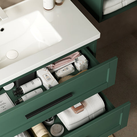 36" Badezimmer-Waschtisch mit Waschbecken, modernes wandmontiertes weißes Keramikwaschbecken ohne Wasserhahn, grün 