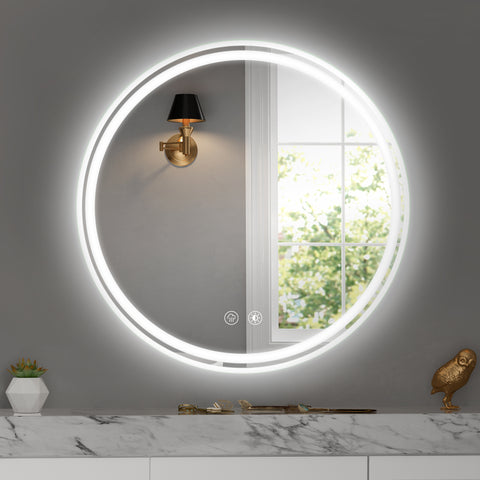 Miroir de salle de bain rond à LED de 71 cm (28 po) – Fixation murale pour plus de commodité 
