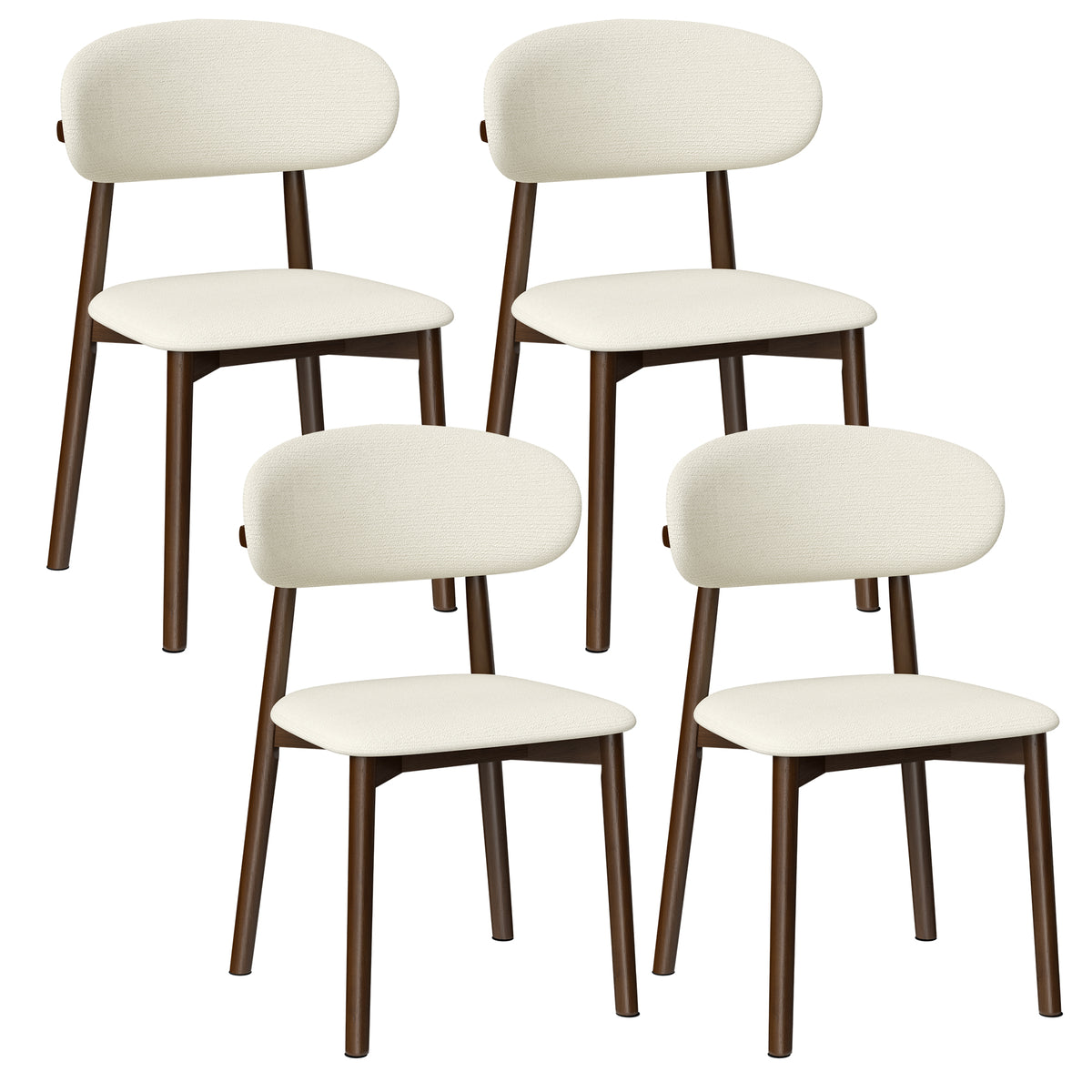 AISU, Solid Wood Dining Chairs Set of 4, Walnut Finish Frame with Beige Upholstered Seating, Farmhouse Kitchen & Dining Room Chairs with X-Shaped Metal Reinforcement, Easy Assembly
