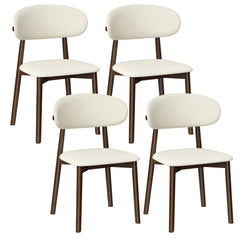 AISU, Solid Wood Dining Chairs Set of 4, Walnut Finish Frame with Beige Upholstered Seating, Farmhouse Kitchen & Dining Room Chairs with X-Shaped Metal Reinforcement, Easy Assembly