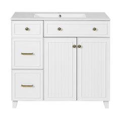 AISU 36" Bathroom Vanity with Ceramic Sink, Solid Wood Frame+MDF