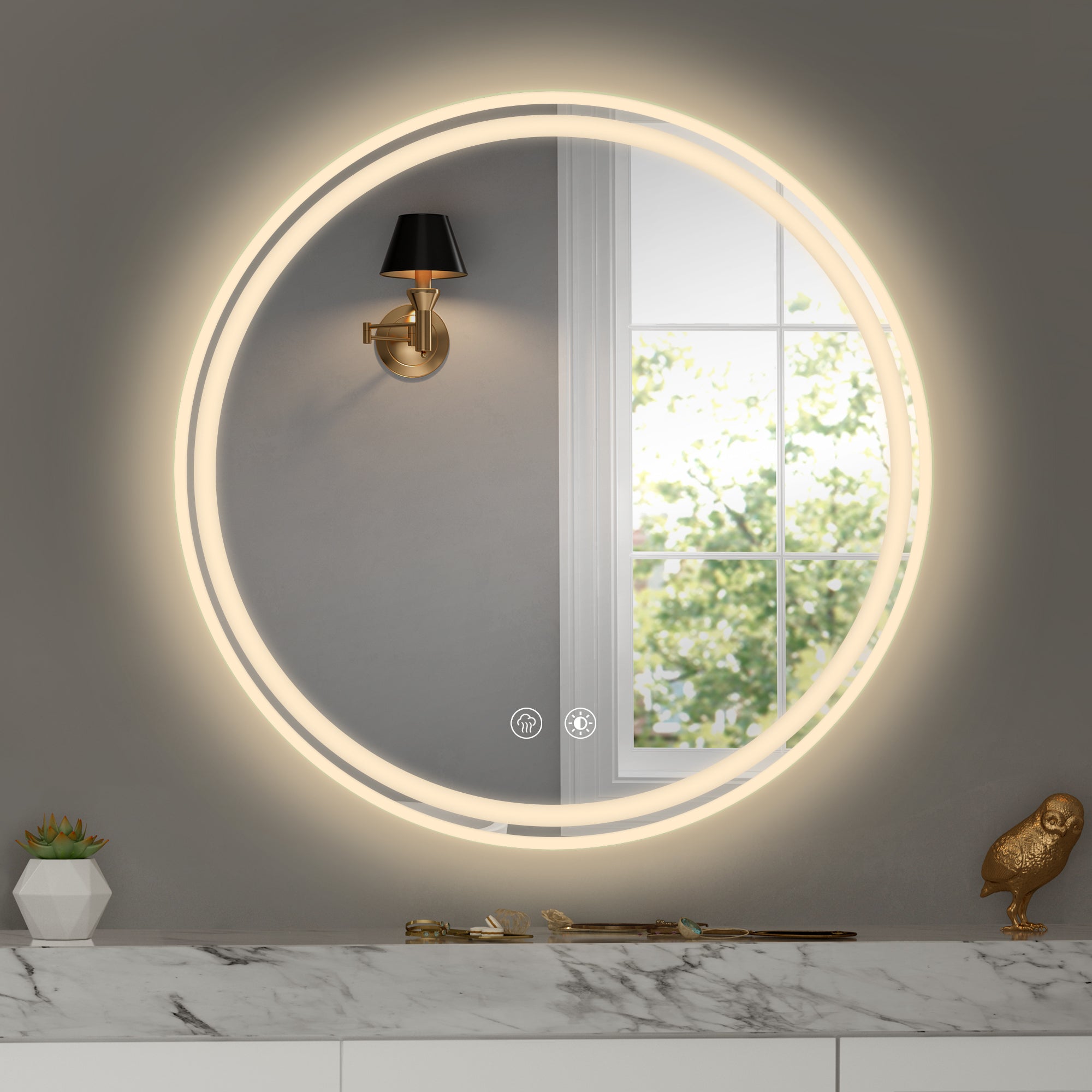 Miroir de salle de bain rond à LED de 71 cm (28 po) – Fixation murale pour plus de commodité 