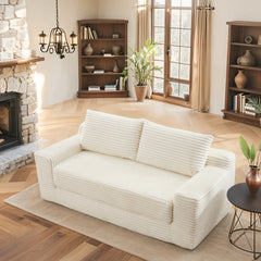 AISU Memory Foam Loveseat Compression Sofa For Living Room - No Assembly, Convertible 2-In-1 Design, Corduroy Fabric - Compact Couch For Small Spaces, Apartments, Home Office & Bedroom(Beige)