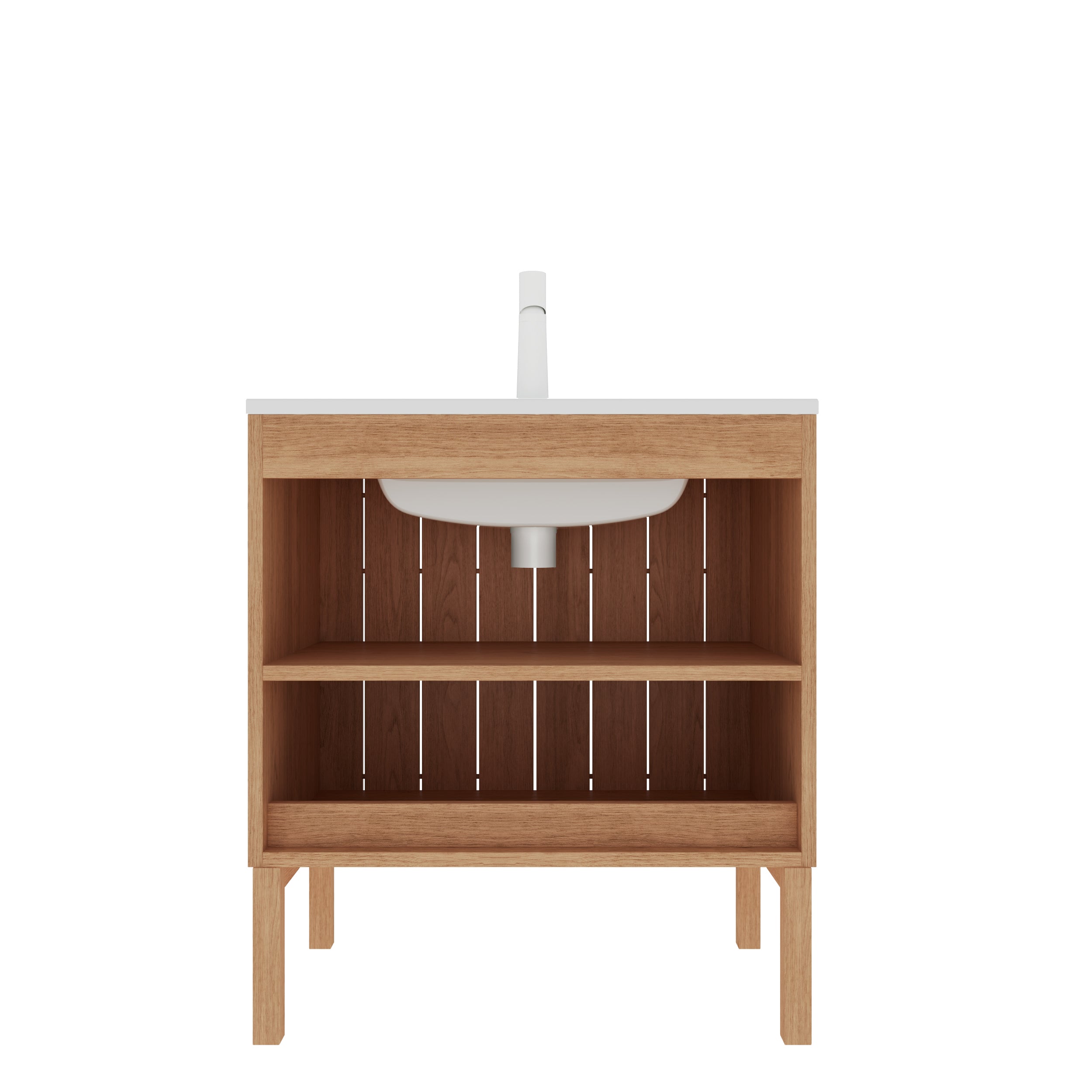 Meuble-lavabo autoportant moderne de 30 po avec lavabo, vasque en céramique blanche sans robinet, bois naturel 