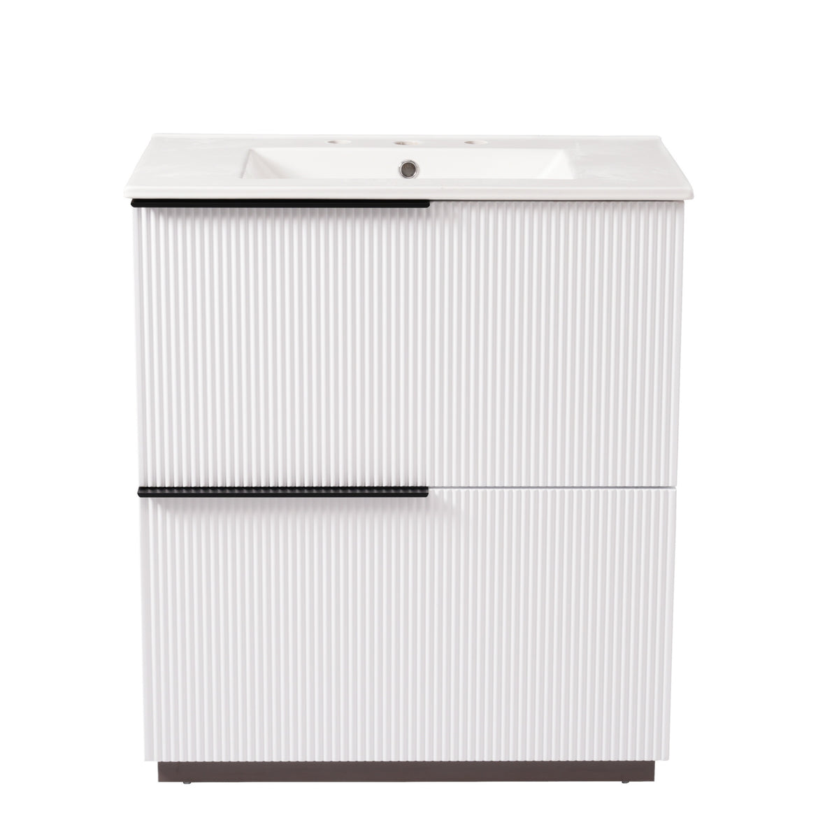AISU 30" Ultra Fluted Design Freestanding Bathroom Vanity with Ceramic Sink, White