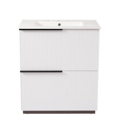 AISU 30" Ultra Fluted Design Freestanding Bathroom Vanity with Ceramic Sink, White