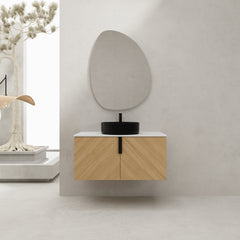 AISU 36" Wall-Mounted Bathroom Vanity With Top Ceramic Art Sink and Artificial Stone Slab, 2-Soft Close Door (KD-Packing)