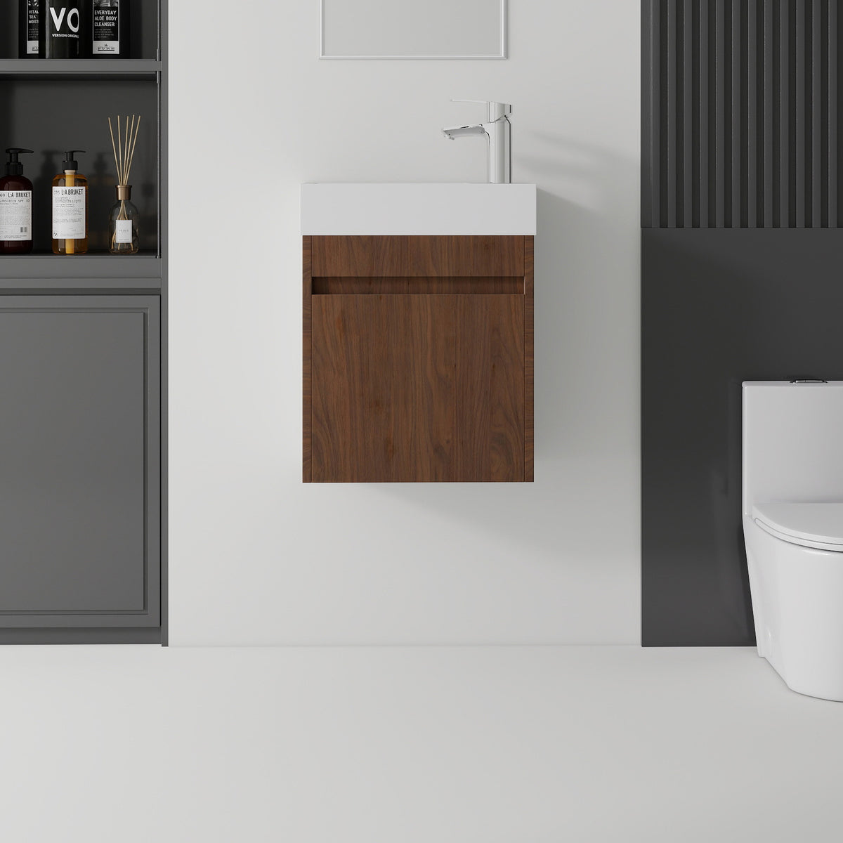 AISU 18 Inch Floating Bathroom Vanity with Sink, Soft-Close Door, Ceramic Sink, Brown