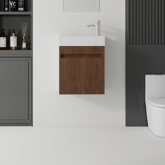 AISU 18 Inch Floating Bathroom Vanity with Sink, Soft-Close Door, Ceramic Sink, Brown