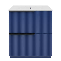 AISU 30" Fluted Design Freestanding Bathroom Vanity with Ceramic Sink, Blue