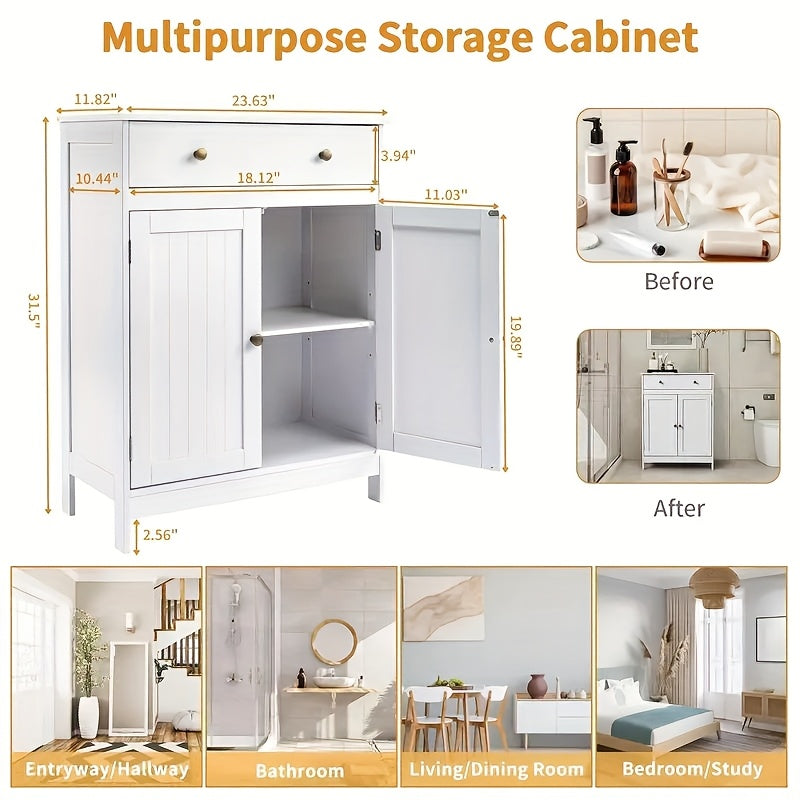 Badezimmer-Aufbewahrungsschrank-Set – Badezimmer-Waschtisch mit Doppelrollladentür und Soft-Close-Schublade (weiß)