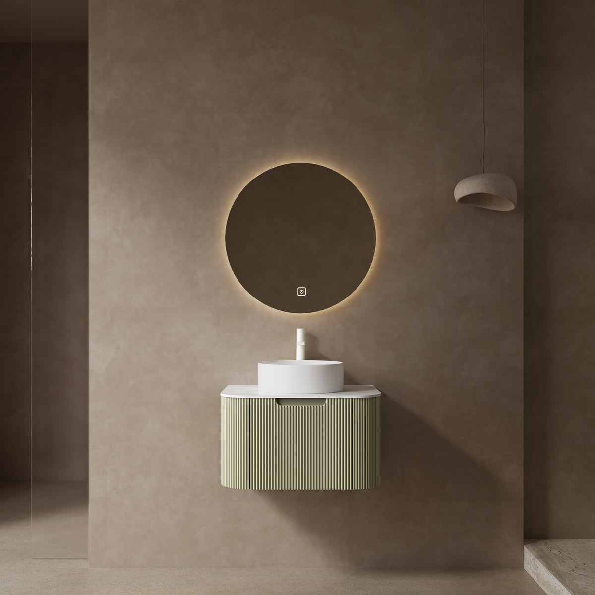 AISU 24" Bathroom Vanity with Sink, Curved Edges Striped, White Round Ceramic Basin without Faucet, Pre-assembled, Light Green Color