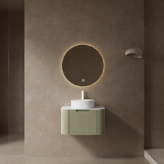 AISU 24" Bathroom Vanity with Sink, Curved Edges Striped, White Round Ceramic Basin without Faucet, Pre-assembled, Light Green Color