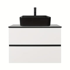 Meuble-lavabo mural AISU 30 po blanc et noir avec lavabo et robinet - Construction en bois