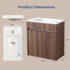 Meuble-lavabo mural AISU de 45,7 cm avec motif rayé et lavabo