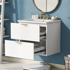Meuble-lavabo mural moderne AISU de 24 pouces avec 2 tiroirs, blanc 