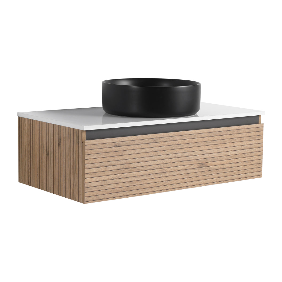 AISU 36" Wall-Mounted Bathroom Vanity with Black Art Ceramic Sink & 1-Soft-Close Drawer (KD-Packing)