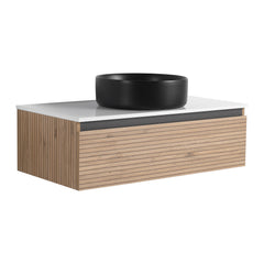 AISU 36" Wall-Mounted Bathroom Vanity with Black Art Ceramic Sink & 1-Soft-Close Drawer (KD-Packing)