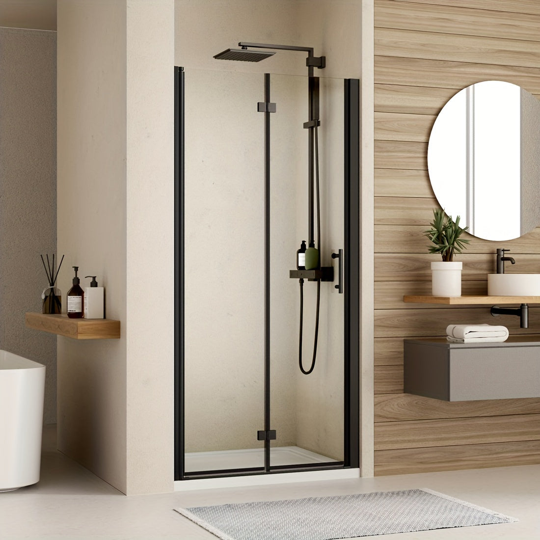 AISU 30in. W X 72in. H Frameless Pivot Bifold Shower Door, 1/4" (6mm) Clear SGCC Tempered Glass Shower Door