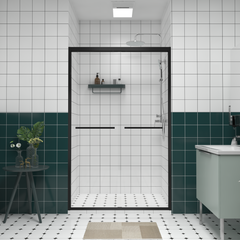 AISU 44-48"x76" Aluminum Frame Double Sliding Shower Door, Premium 1/4' (6mm) Clear Tempered Glass, Matte Black Finished