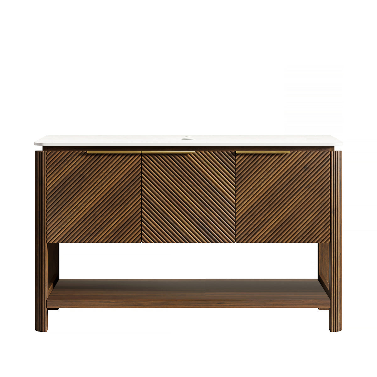 AISU 48" Freestanding Cabinet with 3 Doors&Open Shelf, Carrara White Sintered Stone Top, NO Basin, NO Faucet and Drain, Dark Walnut Woodgrain
