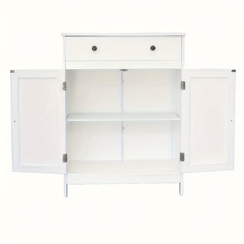 Badezimmer-Aufbewahrungsschrank-Set – Badezimmer-Waschtisch mit Doppelrollladentür und Soft-Close-Schublade (weiß)