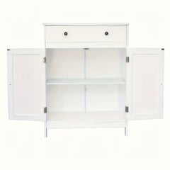 Badezimmer-Aufbewahrungsschrank-Set – Badezimmer-Waschtisch mit Doppelrollladentür und Soft-Close-Schublade (weiß)