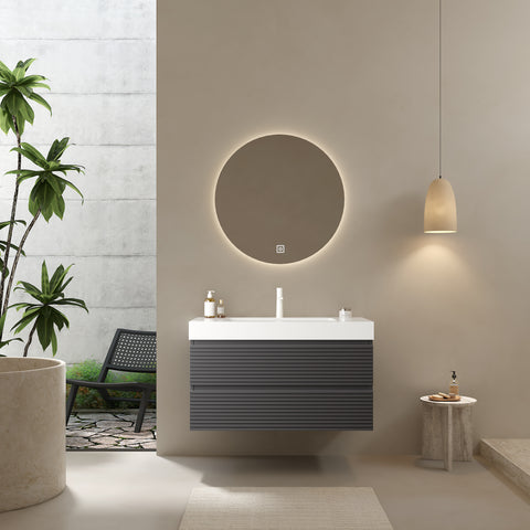 36" Badezimmerwaschtisch mit Unterbauwaschbecken, Farbe Grau 
