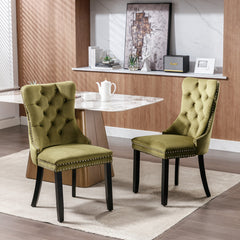 AISU High-end Tufted Solid Wood Contemporary Velvet Upholstered Dining Chair with Wood Legs Nailhead Trim 2-Pcs Set, Olive-Green