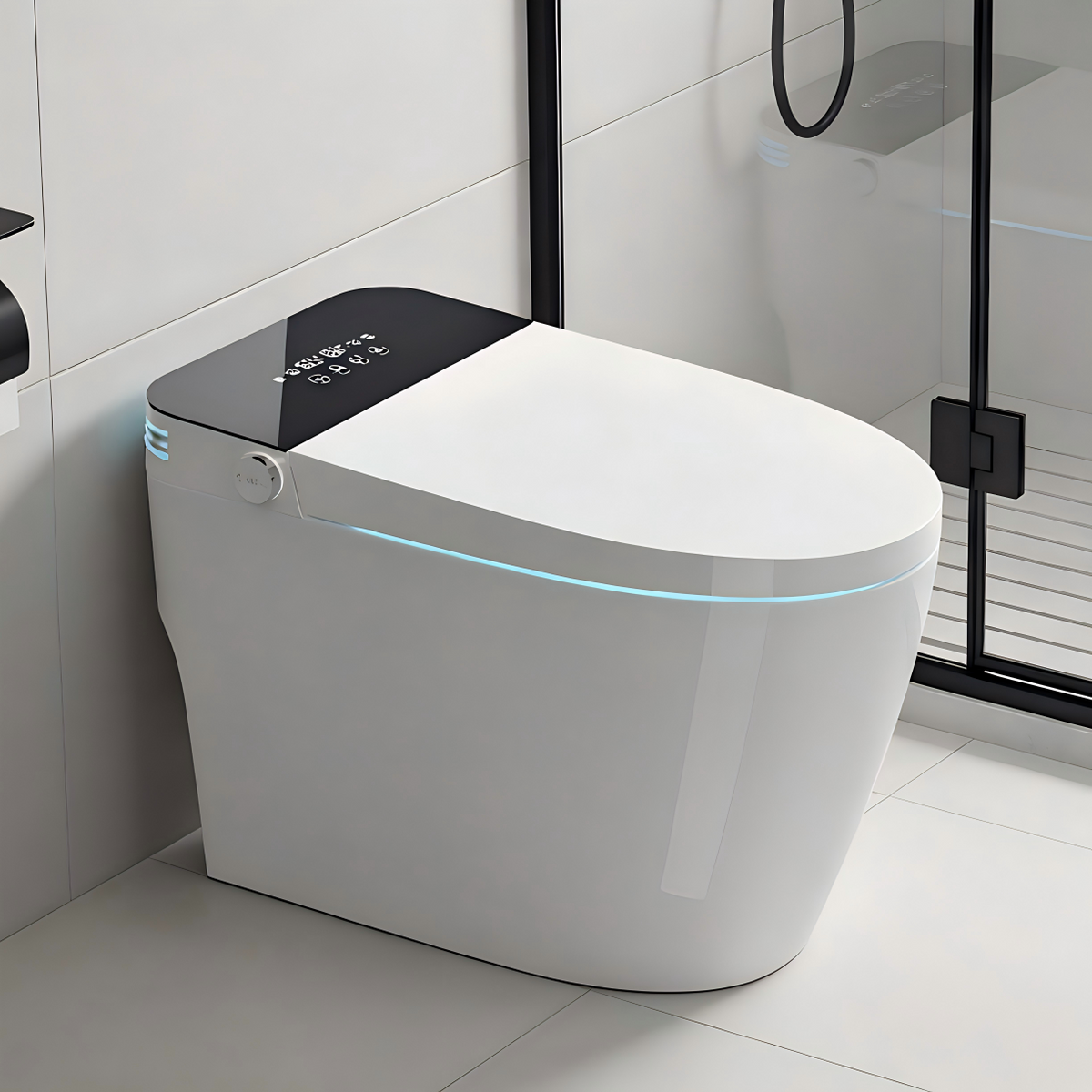 AISU Tankless Smart Toilet With Bidet Built In, One-piece Bidet Toilet Seat, Auto Flush, Auto Open/Close, Heated Seat, Warm Water and Dry, Adjustable Temp, Remote Control Side Know