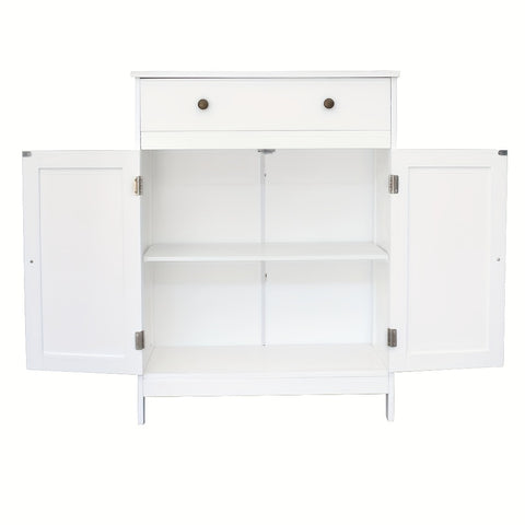Badezimmer-Aufbewahrungsschrank-Set – Badezimmer-Waschtisch mit Doppelrollladentür und Soft-Close-Schublade (weiß)
