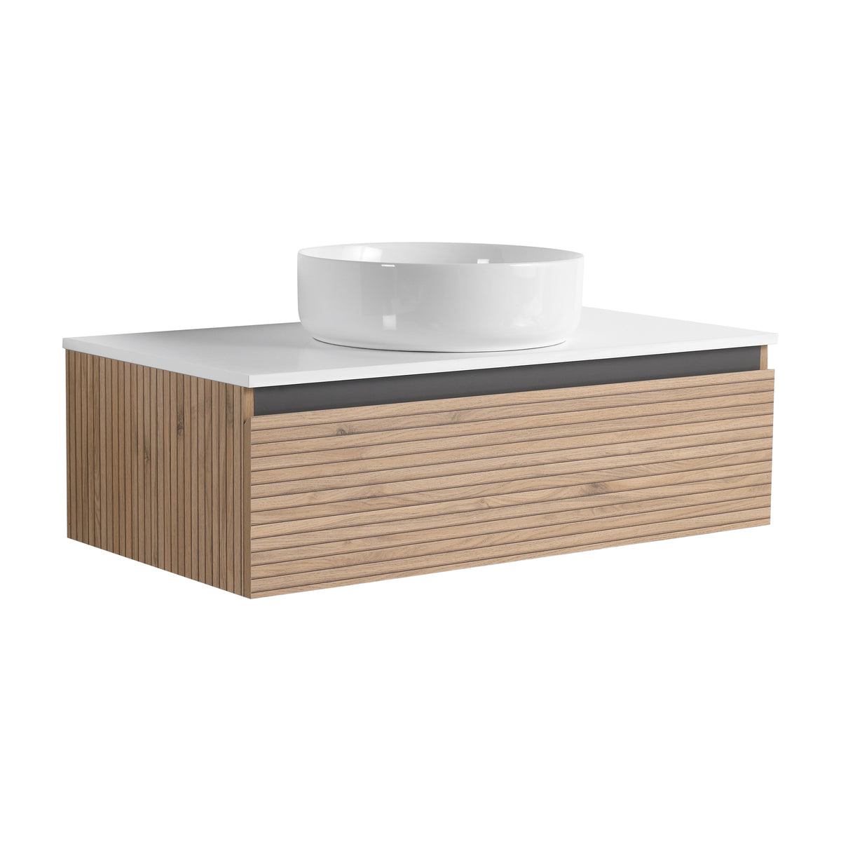 AISU 36" Wall-Mounted Bathroom Vanity with White Art Ceramic Sink & 1-Soft-Close Drawer (KD-Packing)