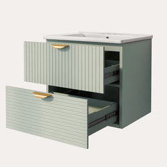 Meuble-lavabo mural moderne de 24 pouces avec 2 tiroirs, vert – Idéal pour les petites salles de bain 