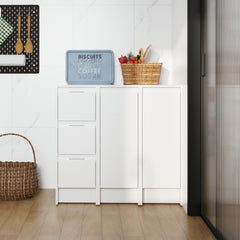 AISU 36" Freestanding Bathroom Storage Cabinet, Soft Close Doors and Drawers, Glossy White, Plywood, KD-Packing, 12'x3 Combination
