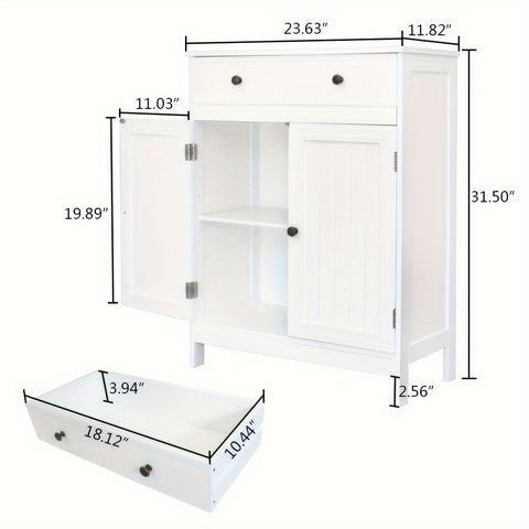 Badezimmer-Aufbewahrungsschrank-Set – Badezimmer-Waschtisch mit Doppelrollladentür und Soft-Close-Schublade (weiß)
