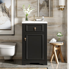 AISU 20" Modern Bathroom Vanity with Ceramic Sink, Black + 1 Door