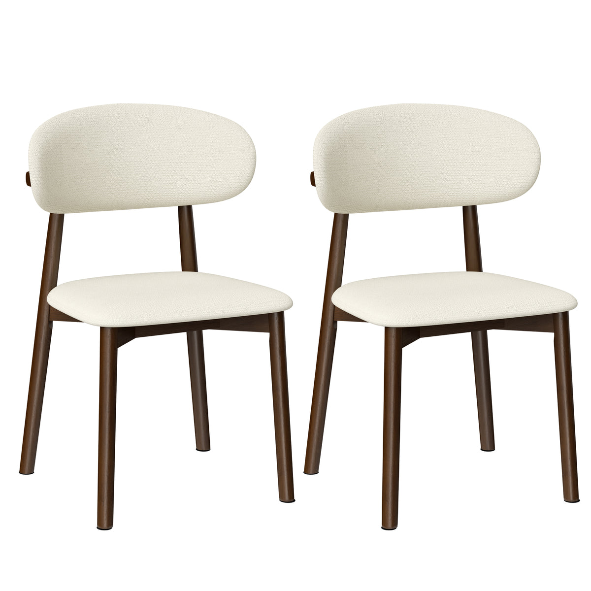 AISU, Solid Wood Dining Chairs Set of 2, Walnut Finish Frame with Beige Upholstered Seating, Farmhouse Kitchen & Dining Room Chairs with X-Shaped Metal Reinforcement, Easy Assembly
