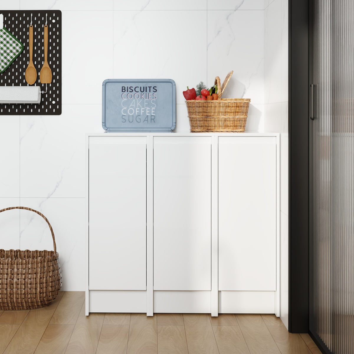 AISU 36" Freestanding Bathroom Storage Cabinet, Soft Close Doors, Glossy White, Plywood, KD-Packing, 12'x3 Combination