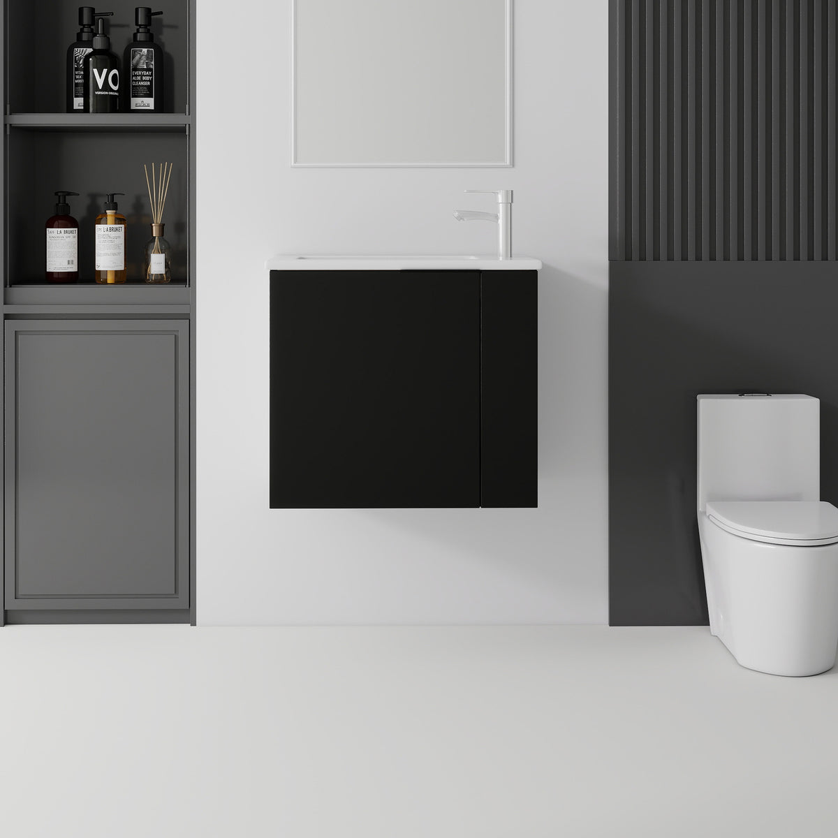 AISU 22 Inch Floating Bathroom Vanity with Sink, Soft-Close Door, Ceramic Sink, Black