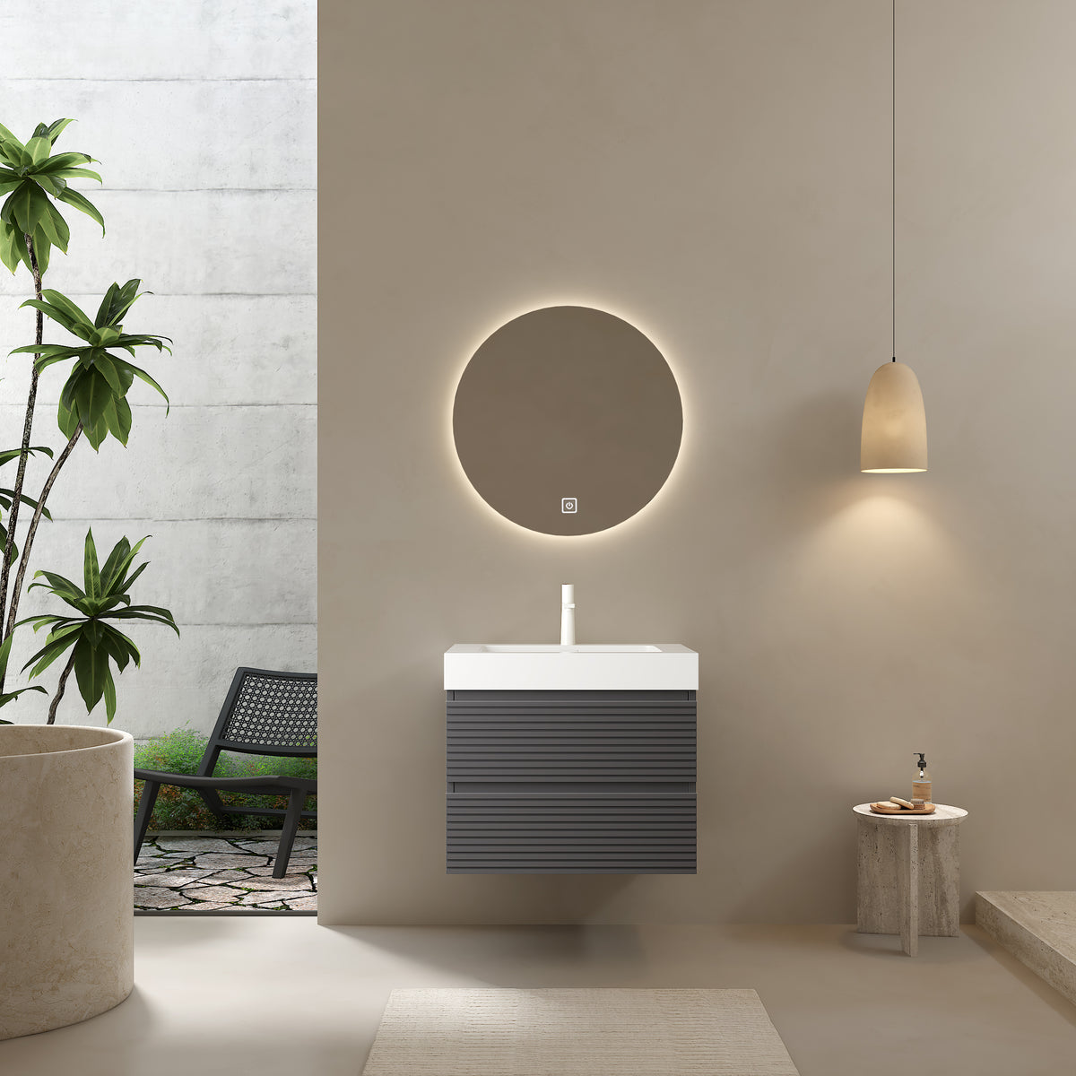 24" Badezimmerwaschtisch mit Unterbauwaschbecken, Farbe Grau 